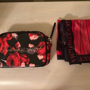 Sale! New Victoria’s Secret Black Floral Crossbody & VS Red & Black Scarf Set